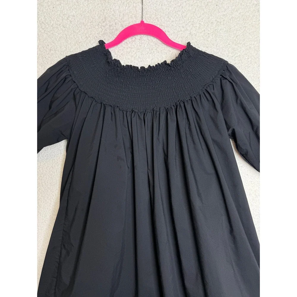 Blanc Studio Babydoll Dress Womens Black Smocked Tiered Ruffle Sleeve Mini - Picture 4 of 13